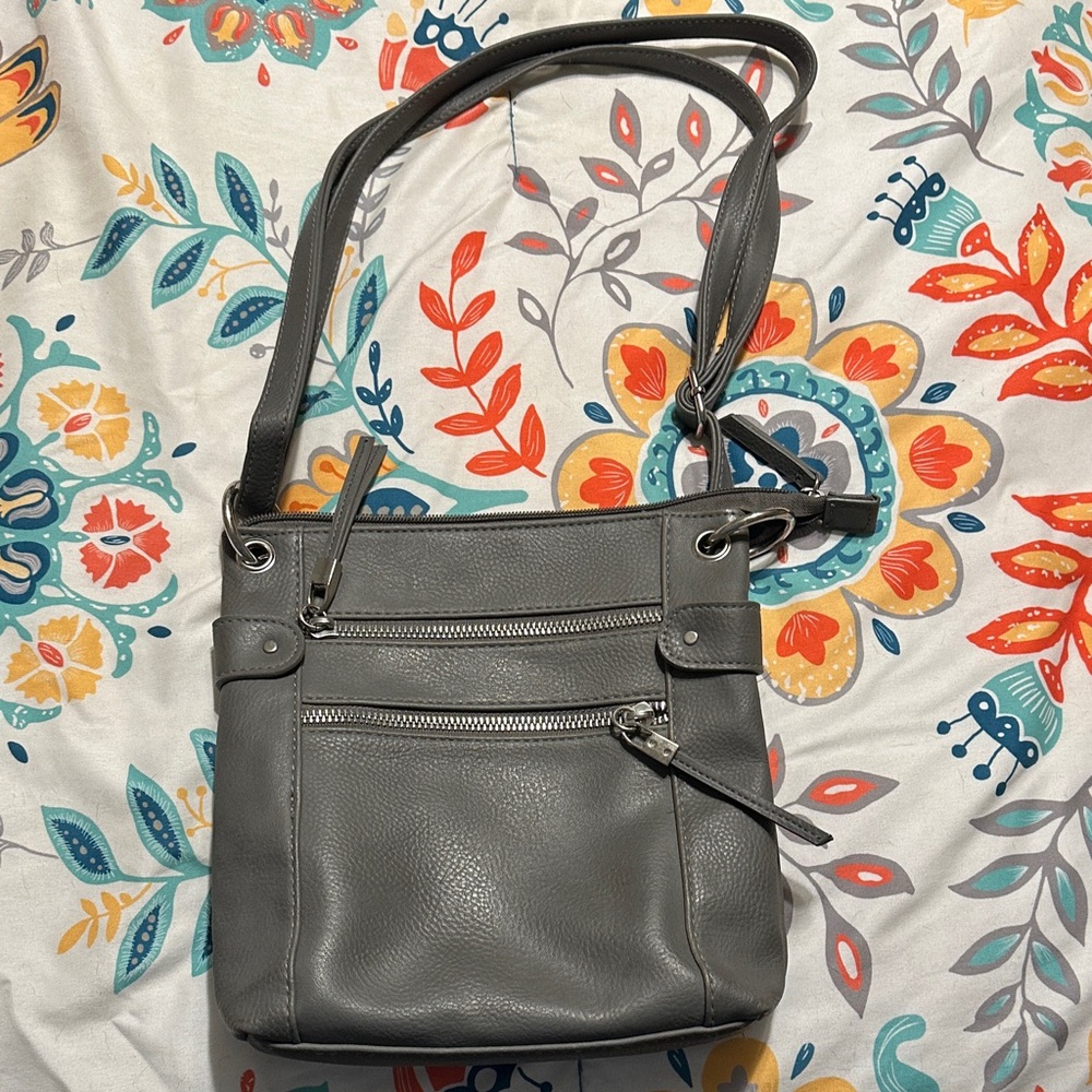 Gray Leather Shoulder Bag
